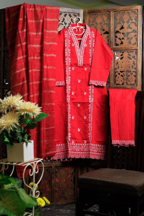 Cotton Pakistani suit with chanderi dupatta
